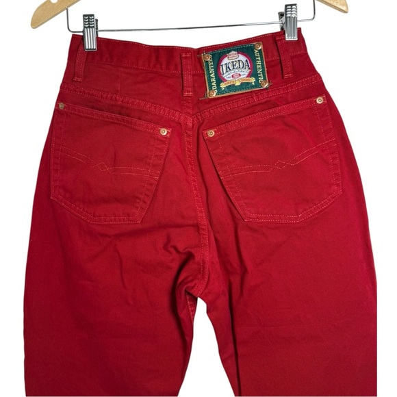 Ikeda Vintage 90s Red Mom Jeans Size 28 High Straight Denim Button Fly Rare - Picture 2 of 11